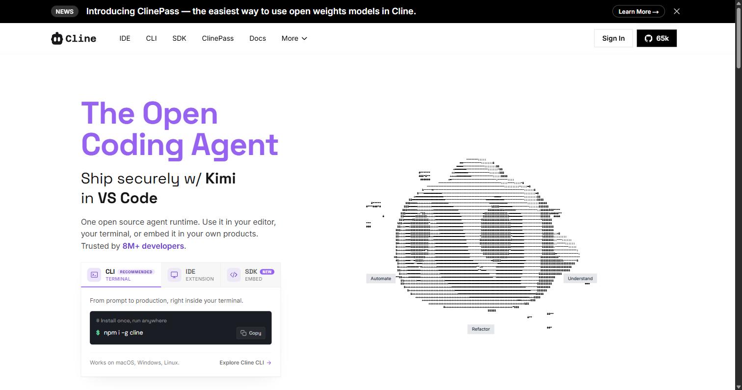 Cline 홈페이지 화면