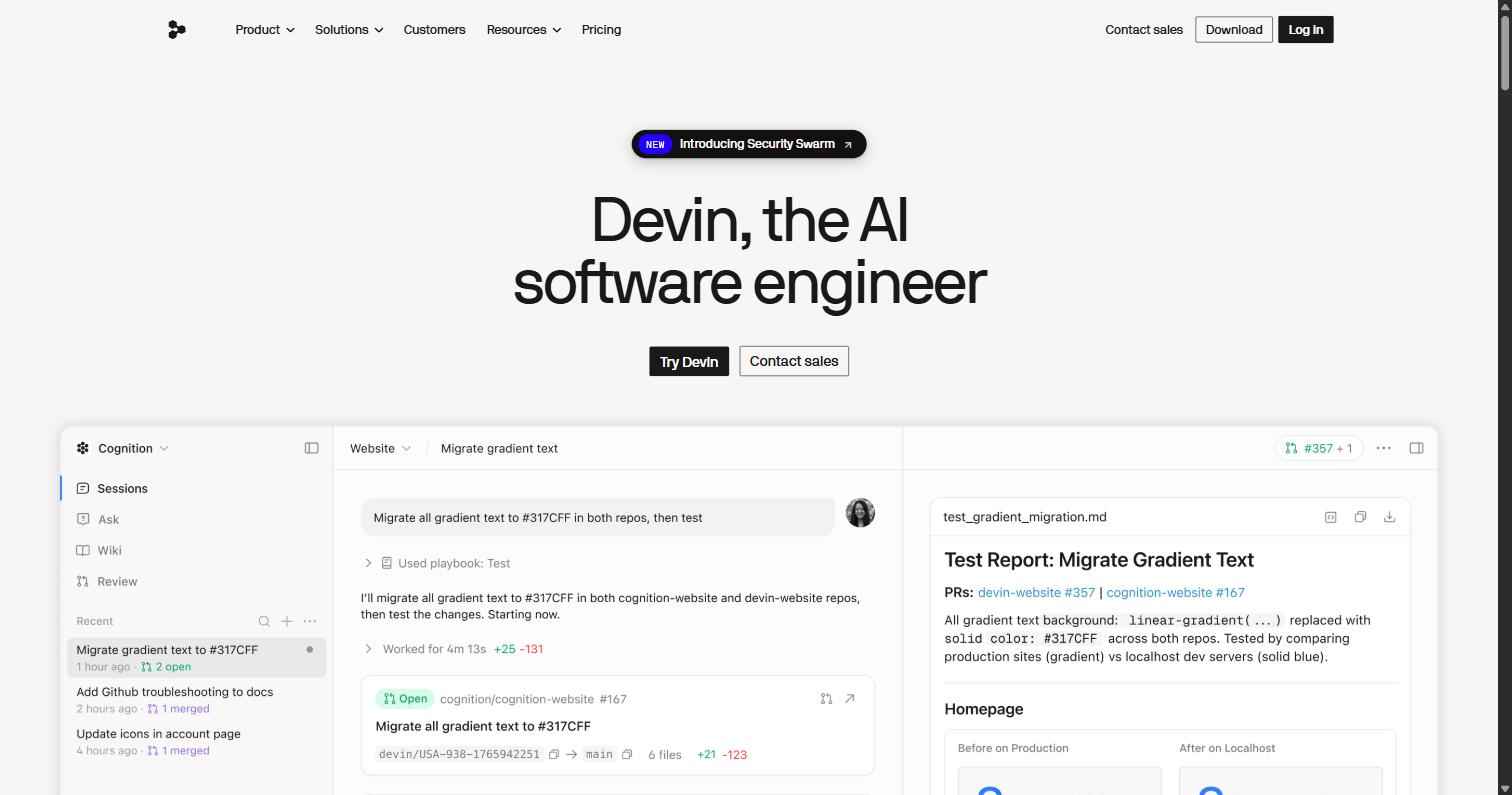 Devin Desktop 홈페이지 화면
