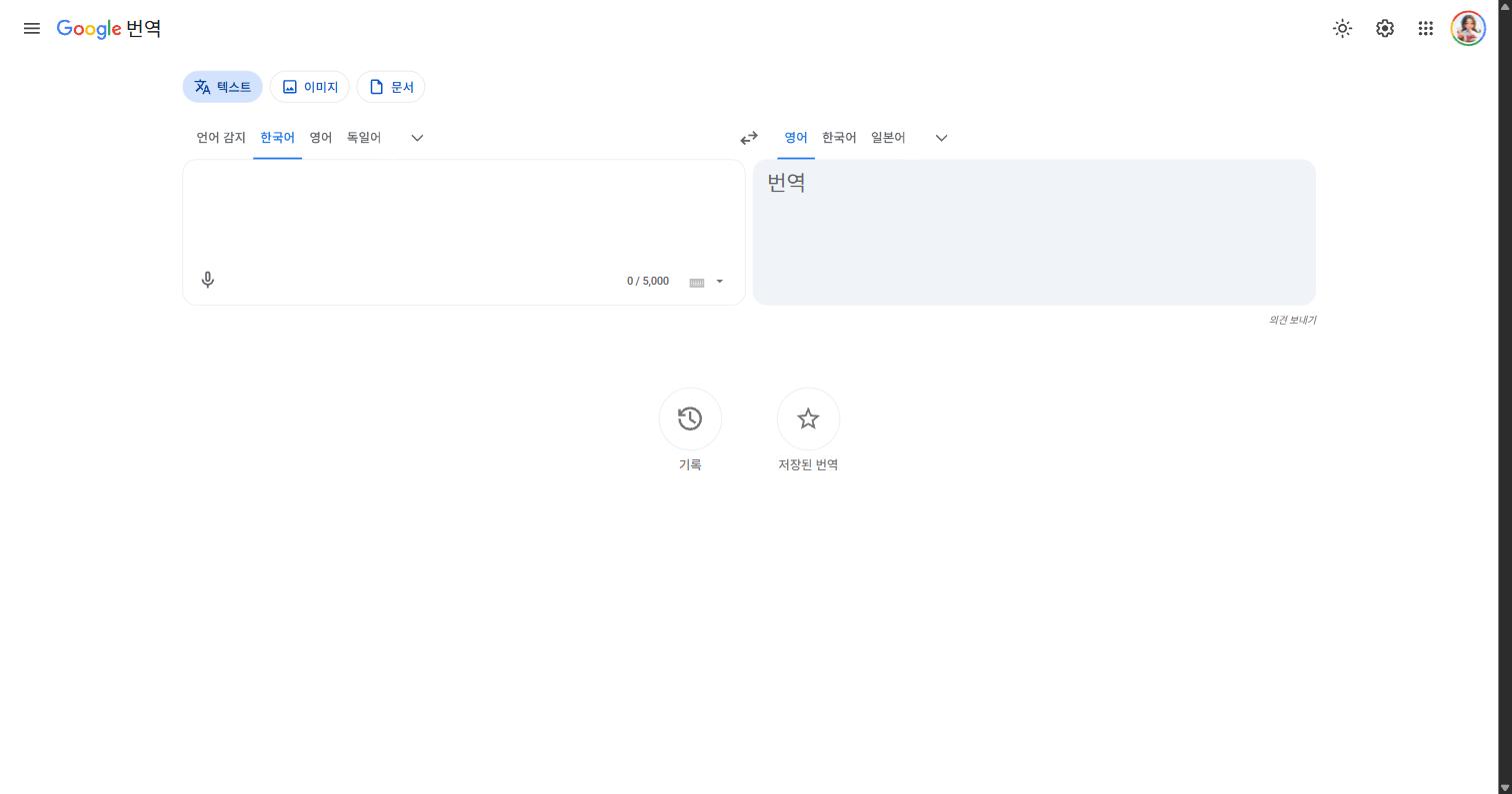 Google 번역 홈페이지 화면