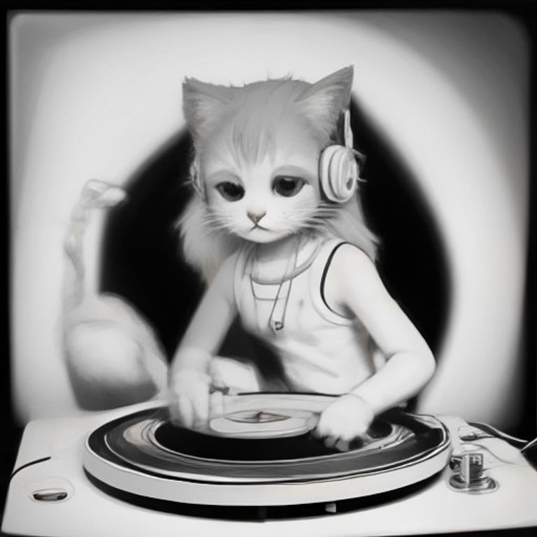 헤드폰을 쓴 아기 고양이 DJ