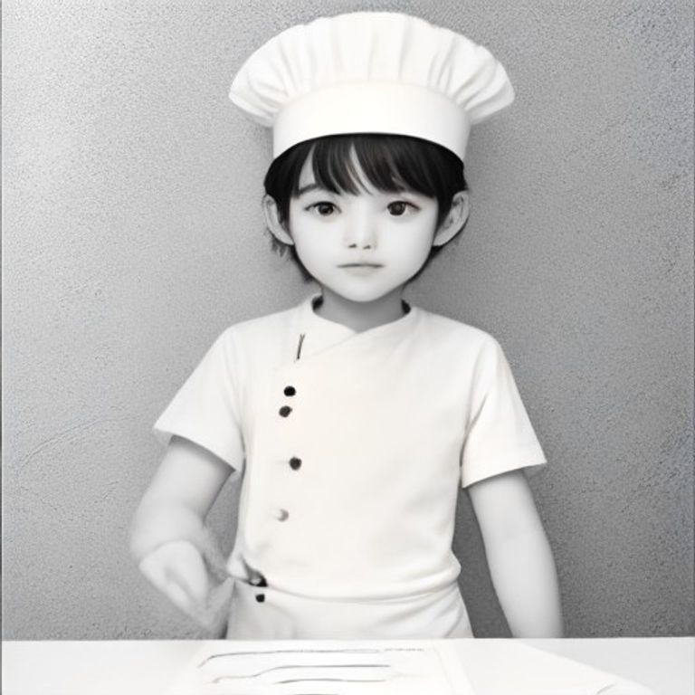 꼬마 요리사의 깔끔한 앞치마와 위생모