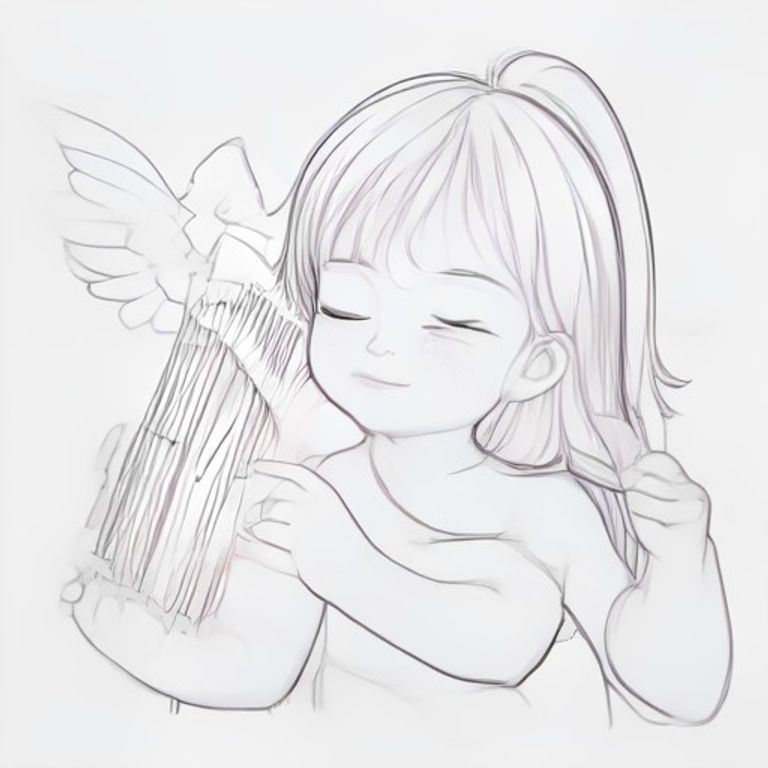 천사 아기 하프 금빛 연주