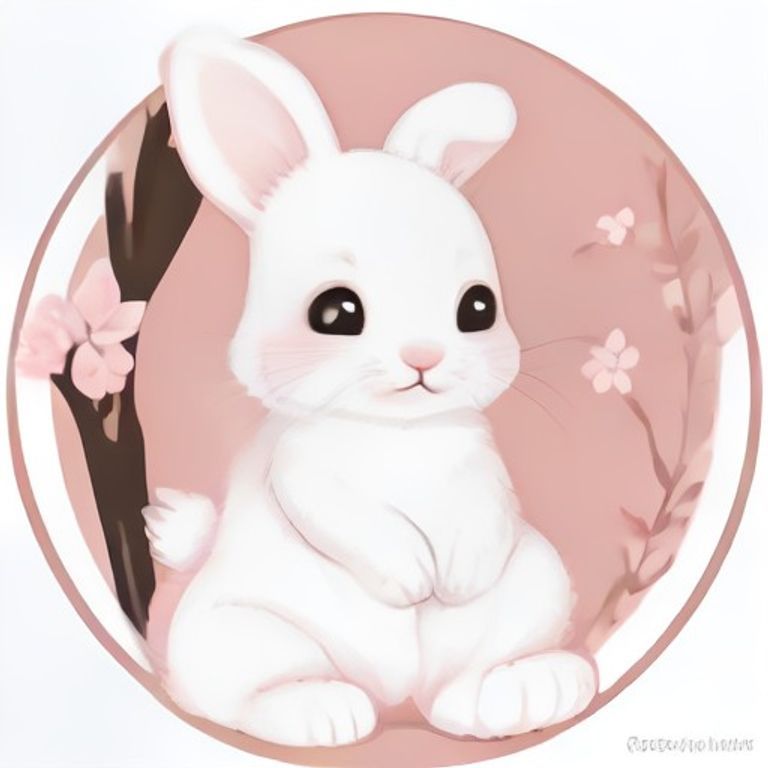 봄날의 벚꽃 잎 날리는 아기 토끼