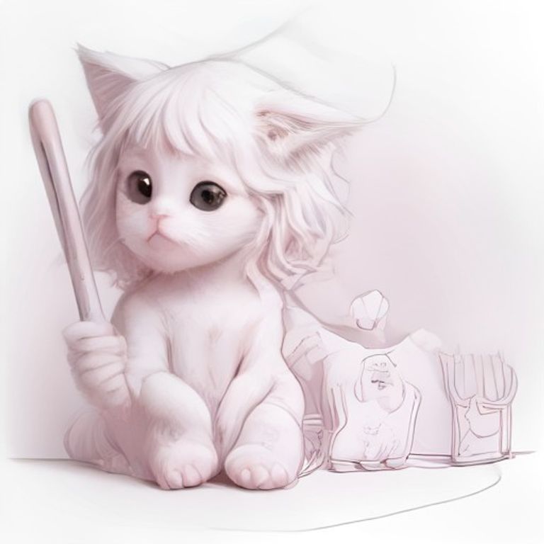 신나게 그림 그리는 아기 고양이 화가