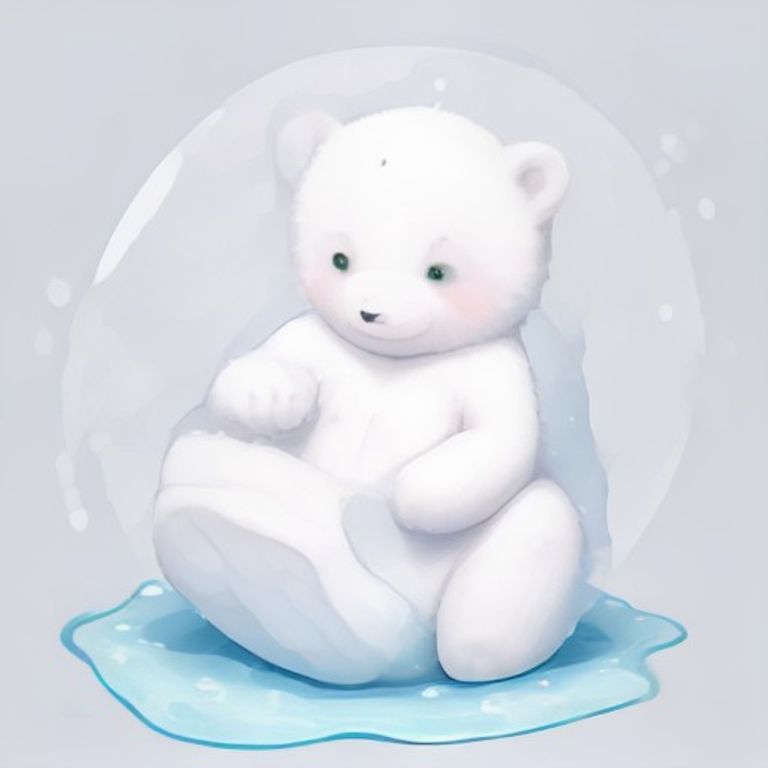 하얀 송송 얼음 위 북극곰 아기