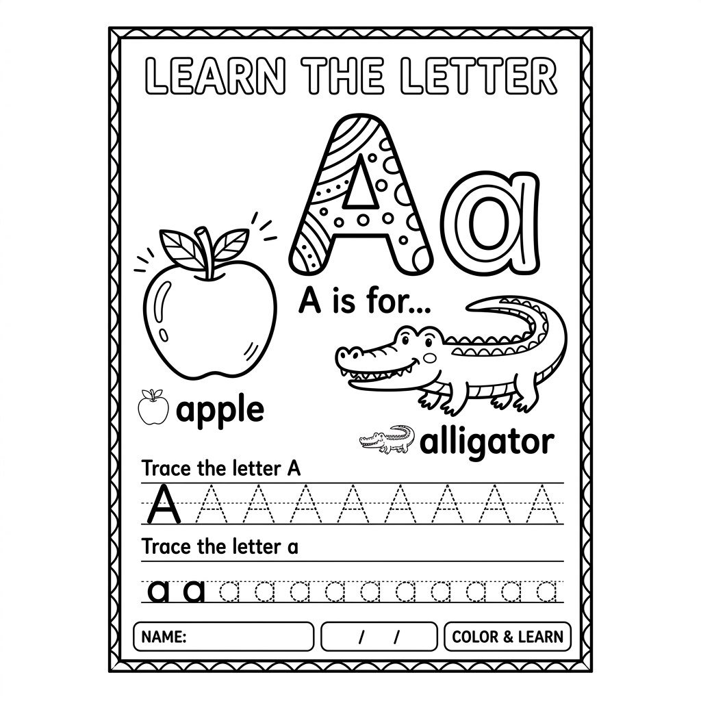 알파벳 A 낱자 학습 (Apple & Alligator)