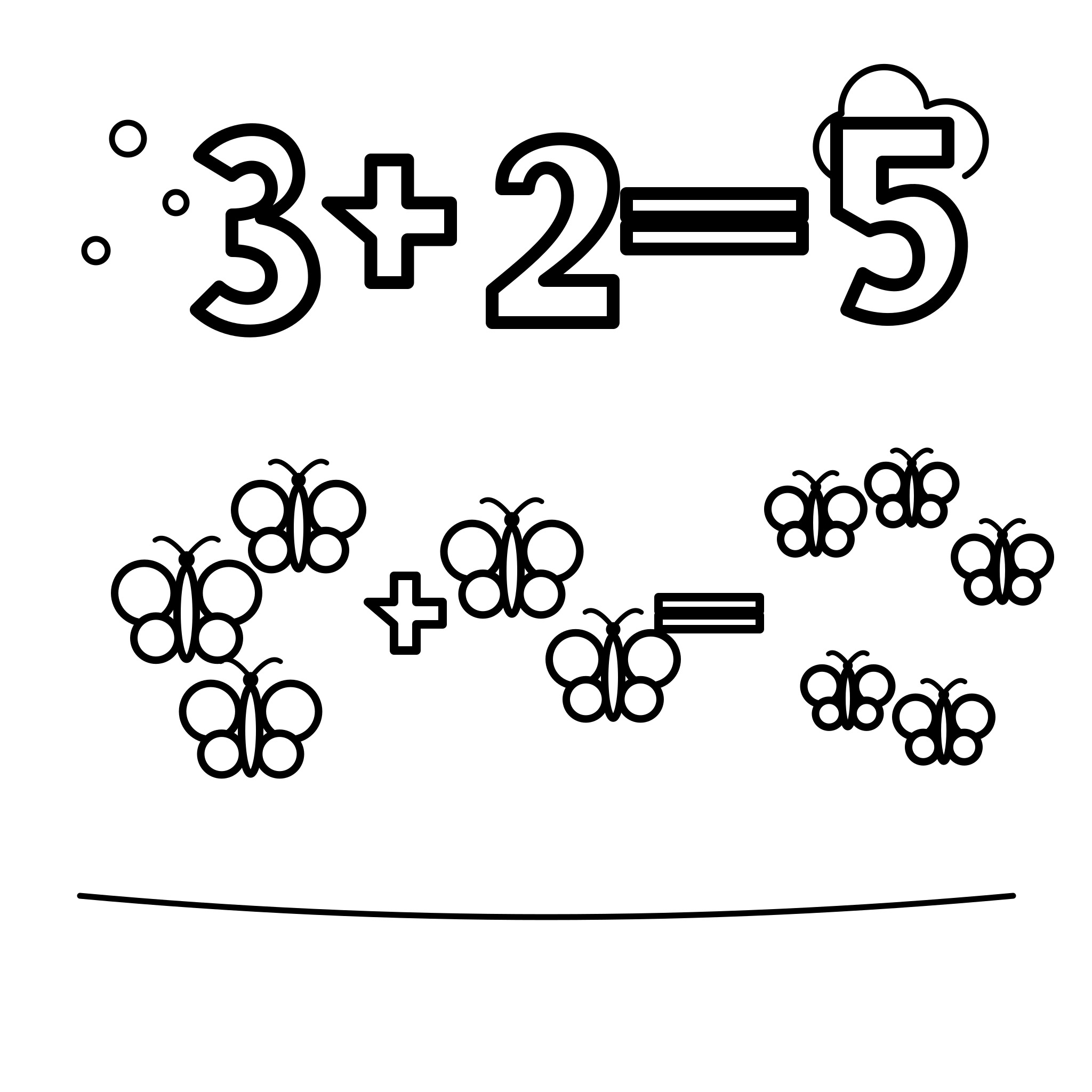 그림 덧셈 3+2=5 — 나비