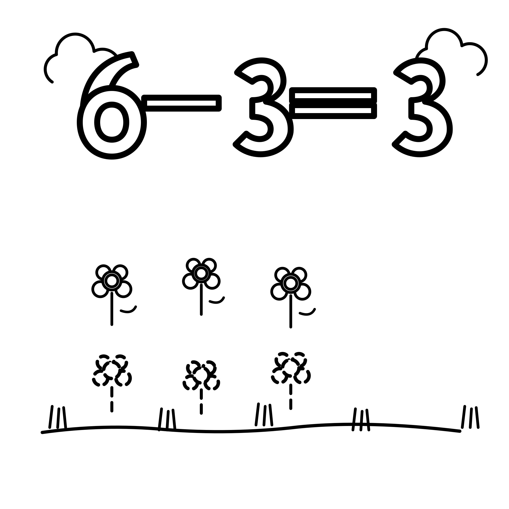 그림 뺄셈 6-3=3 — 꽃