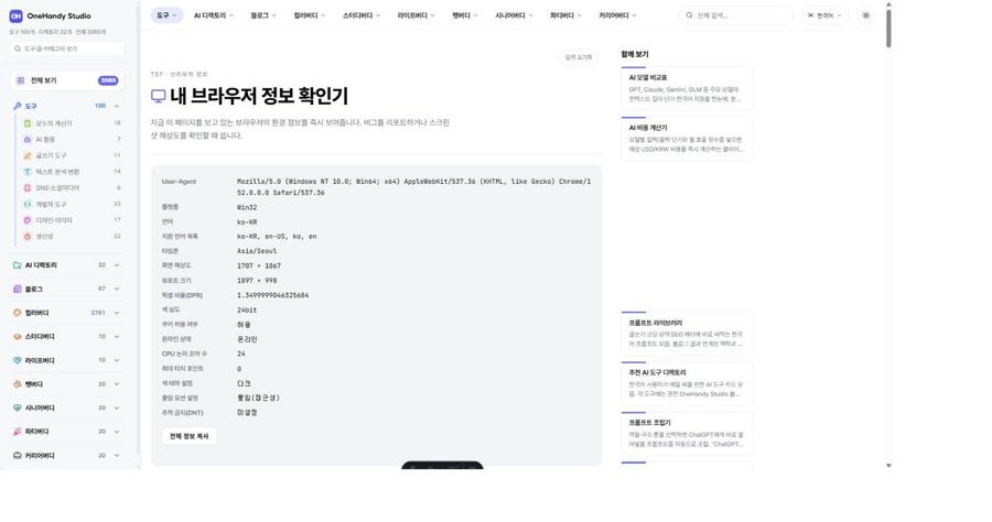 내 브라우저 정보 확인기 화면